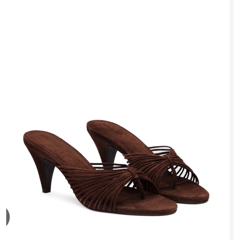 Reformation Woodlyn Strappy Heeled Mules Brown Suede Knotted Sandals Size 6